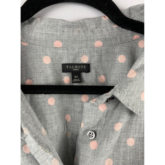Talbots Polka Dot Button Down Shirt Womens 3X Grey Pink Cotton Preppy Classic - Picture 2 of 8